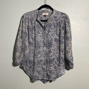 Pilcro by Anthropologie Sidney Paisley Blue Blouse Batwing Sleeves Women XS